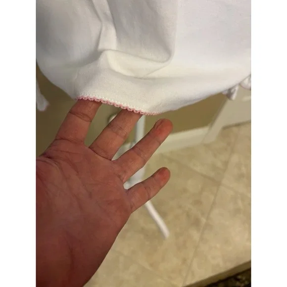 Laura Ashley Long Sleeve V Neck Top, Pink And Blue Embroidery, Medium - Picture 6 of 9